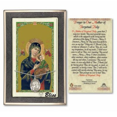 Our Lady of Perpetual Help Catholic Medal With Prayer Card - Sterling Silver