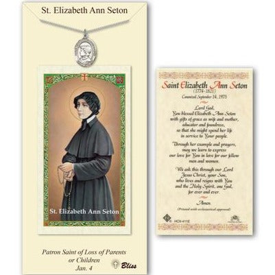 St. Elizabeth Ann Seton Catholic Medal With Prayer Card - Pewter