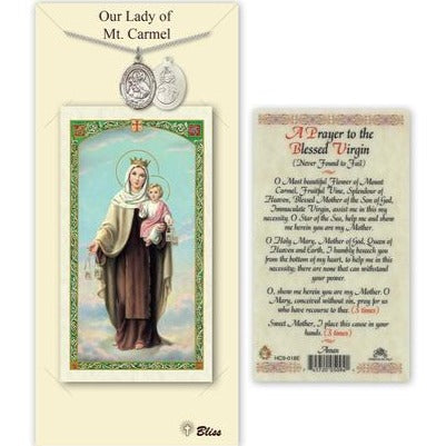 Our Lady of Mount Carmel Catholic Medal With Prayer Card - Pewter