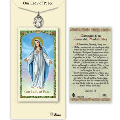 Our Lady of Peace Catholic Medal With Prayer Card - Pewter