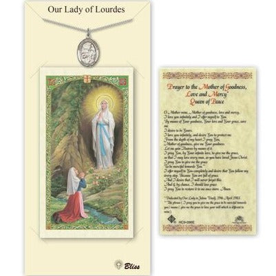 Our Lady of Lourdes Catholic Medal With Prayer Card - Pewter