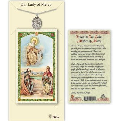 Our Lady of Mercy Catholic Medal With Prayer Card - Pewter