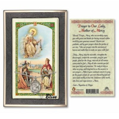 Our Lady of Mercy Catholic Medal With Prayer Card - Sterling Silver