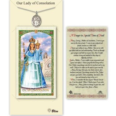 Our Lady of Consolation Catholic Medal With Prayer Card - Pewter