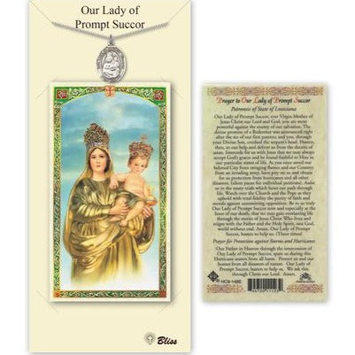 Our Lady of Prompt Succor Catholic Medal With Prayer Card - Pewter