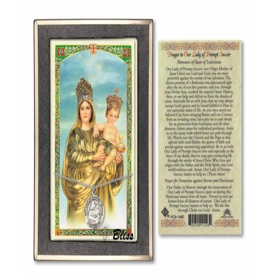 Our Lady of Prompt Succor Catholic Medal With Prayer Card - Sterling Silver
