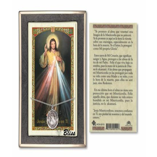 Divina Misericordia Catholic Medal With Prayer Card - Sterling Silver