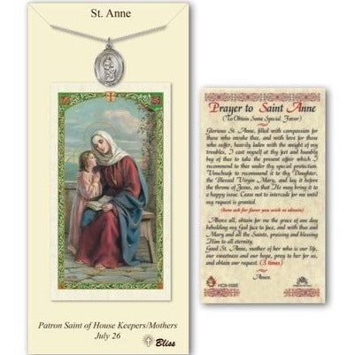 St. Anne Catholic Medal With Prayer Card - Pewter