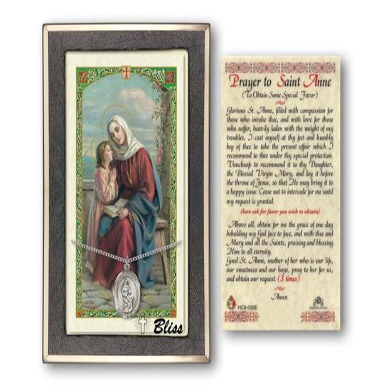 St. Anne Catholic Medal With Prayer Card - Sterling Silver