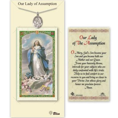 Our Lady of Assumption Catholic Medal With Prayer Card - Pewter
