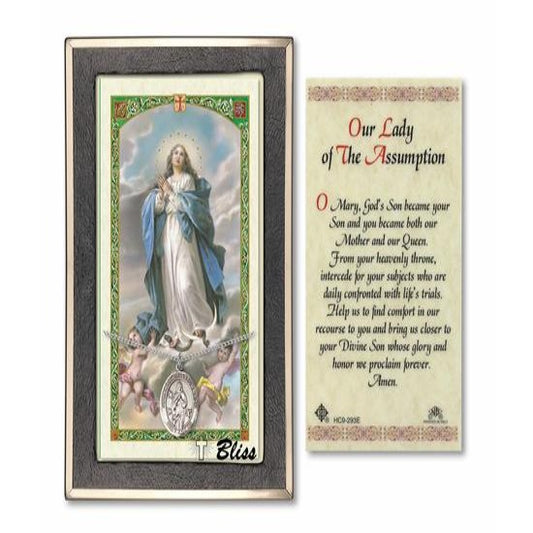 Our Lady of Assumption Catholic Medal With Prayer Card - Sterling Silver