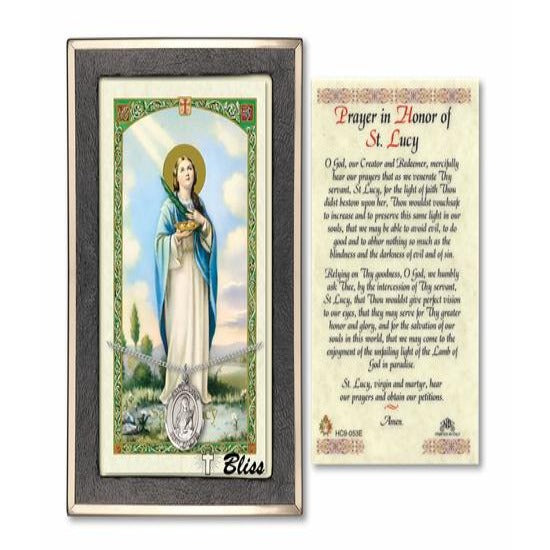 St. Lucy Catholic Medal With Prayer Card - Sterling Silver