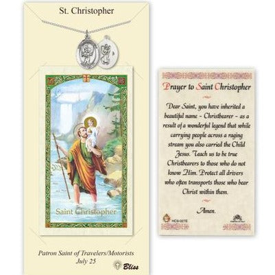 St. Christopher Catholic Medal With Prayer Card - Pewter