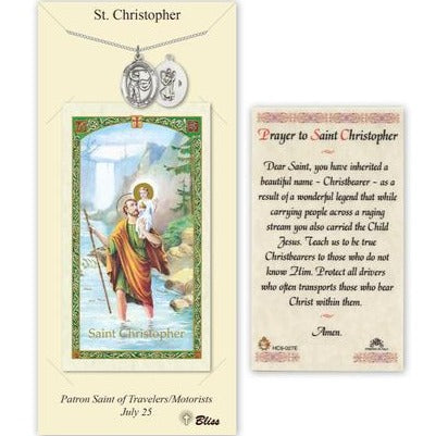 St. Christopher Catholic Medal With Prayer Card - Pewter