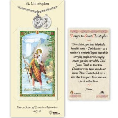 St. Christopher Catholic Medal With Prayer Card - Pewter