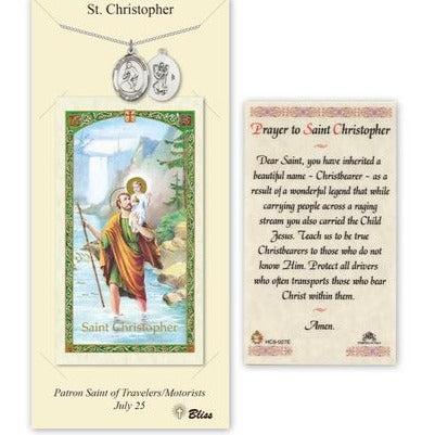 St. Christopher Catholic Medal With Prayer Card - Pewter