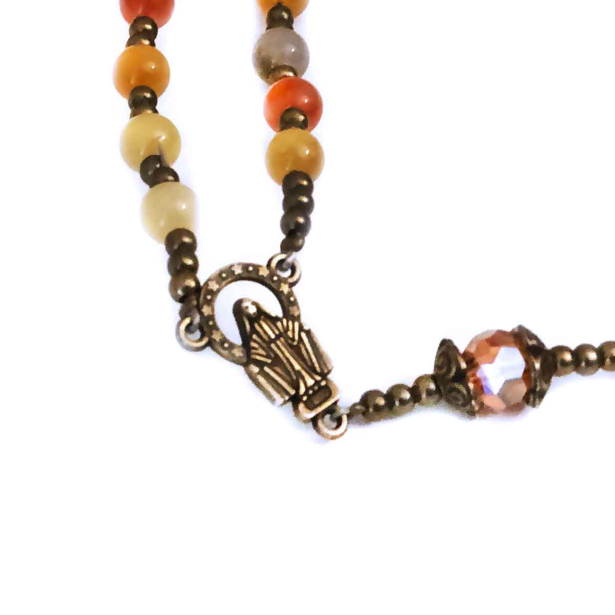 Our Lady of Grace Yellow Multi-Color Jade Stone Rosary and Bracelet Set by Catholic Heirlooms