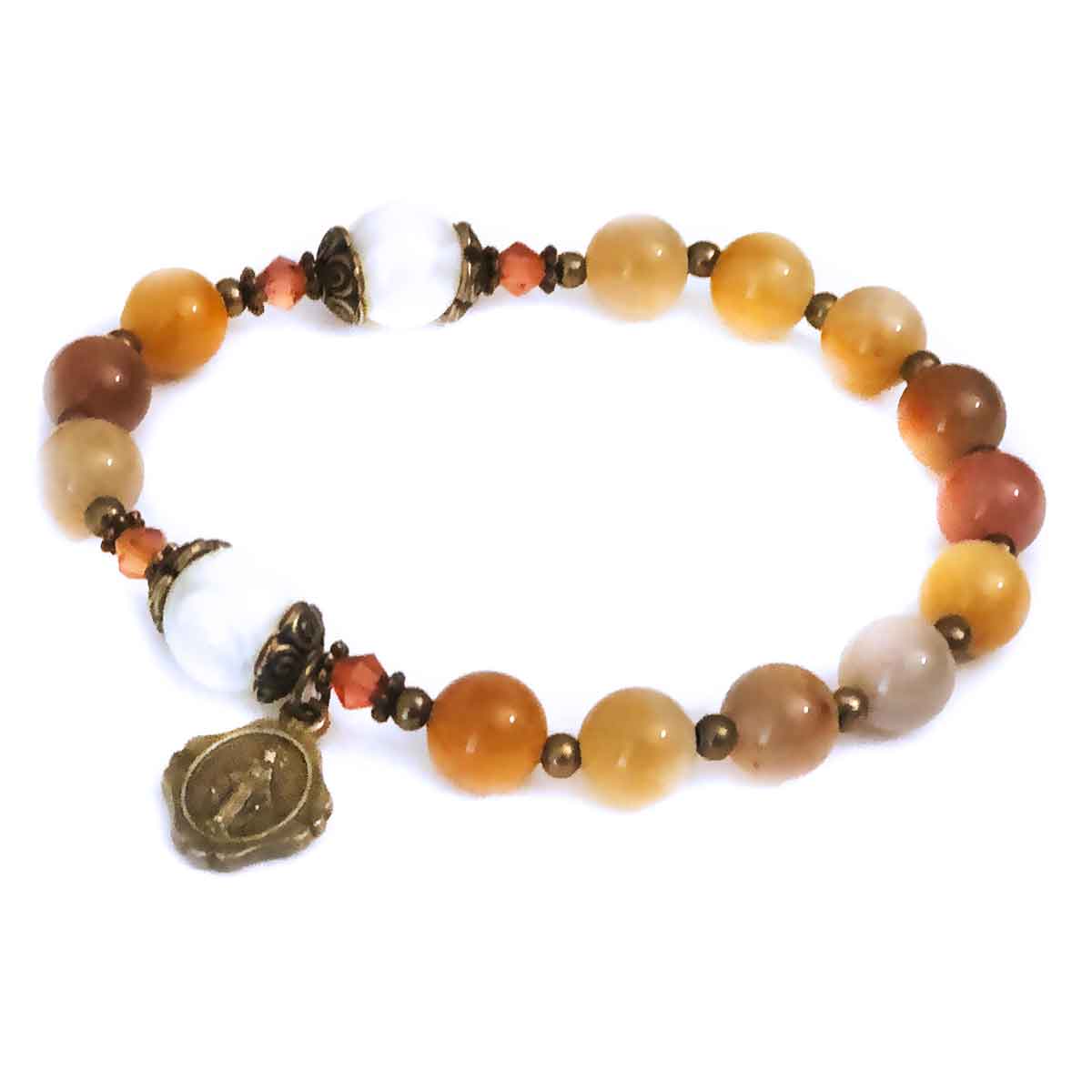 Our Lady of Grace Yellow Multi-Color Jade Stone Rosary and Bracelet Set by Catholic Heirlooms