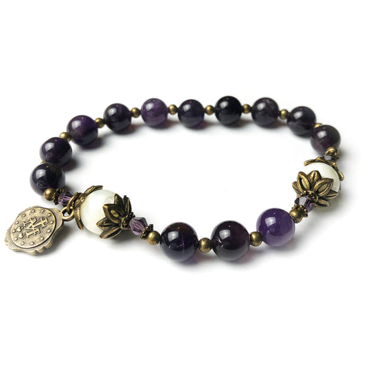 Amethyst and Mother of Pearl Stone Rosary Bracelet by Catholic Heirlooms - Confirmation - Holy Communion Gift