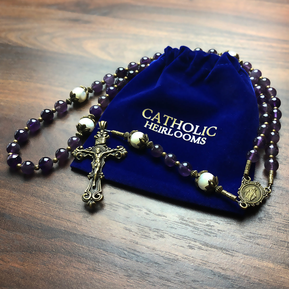 Catholic Town CT Rosary – Pink Glass Pearl & Miraculous Medal In Gift Box