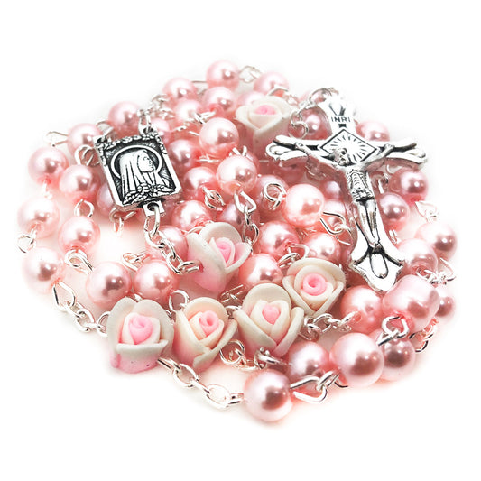 Angelic Pink Pearl Rose Rosary