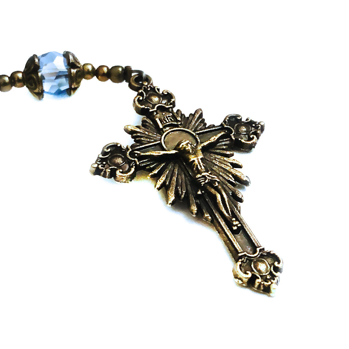 Our Lady of Grace Aquamarine Jade Stone Rosary and Bracelet Set by Catholic Heirlooms
