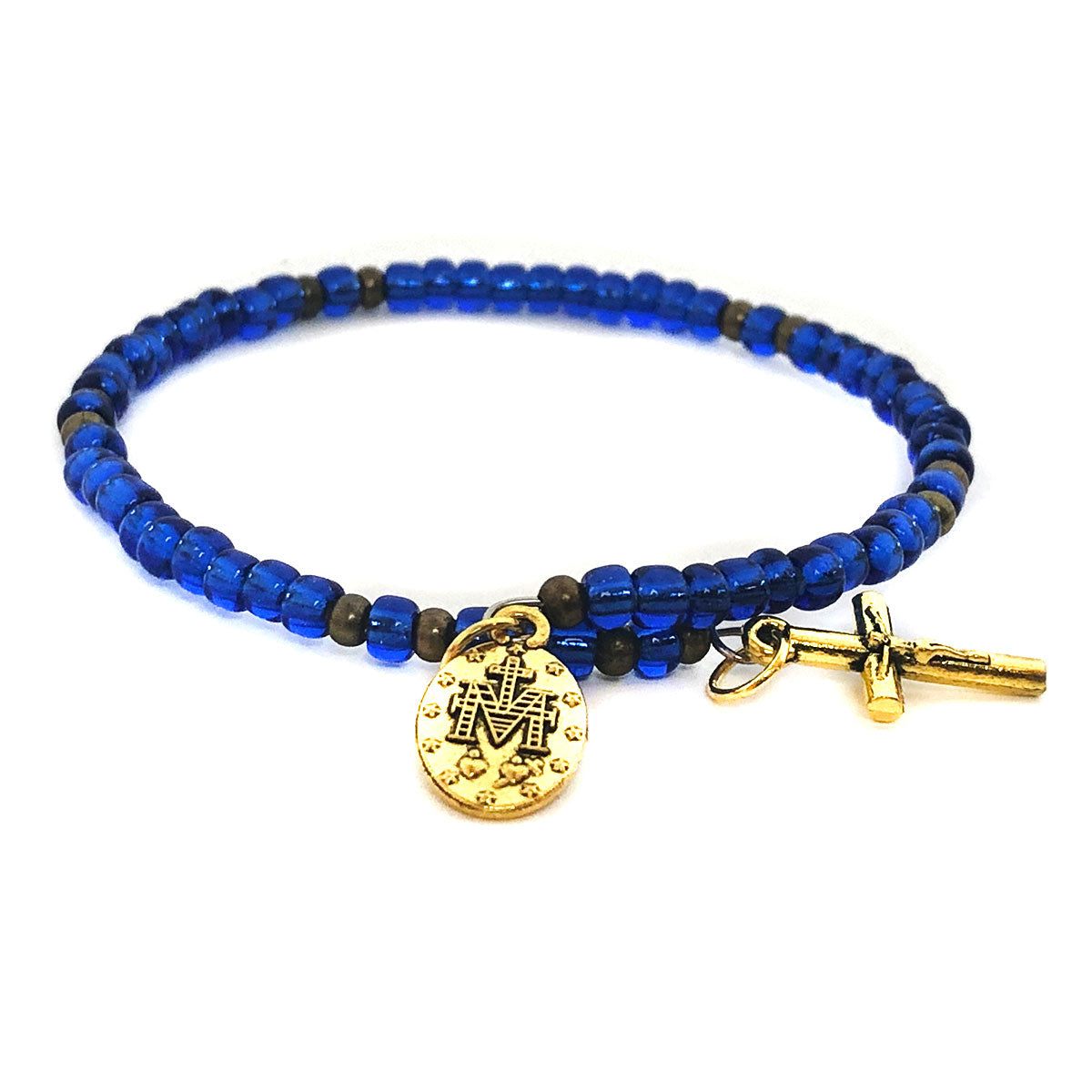 Miraculous Medal Blue Lapis Lazuli Front Toggle Clasp Necklace and Rosary Bracelet Set by DALIA LORRAINE