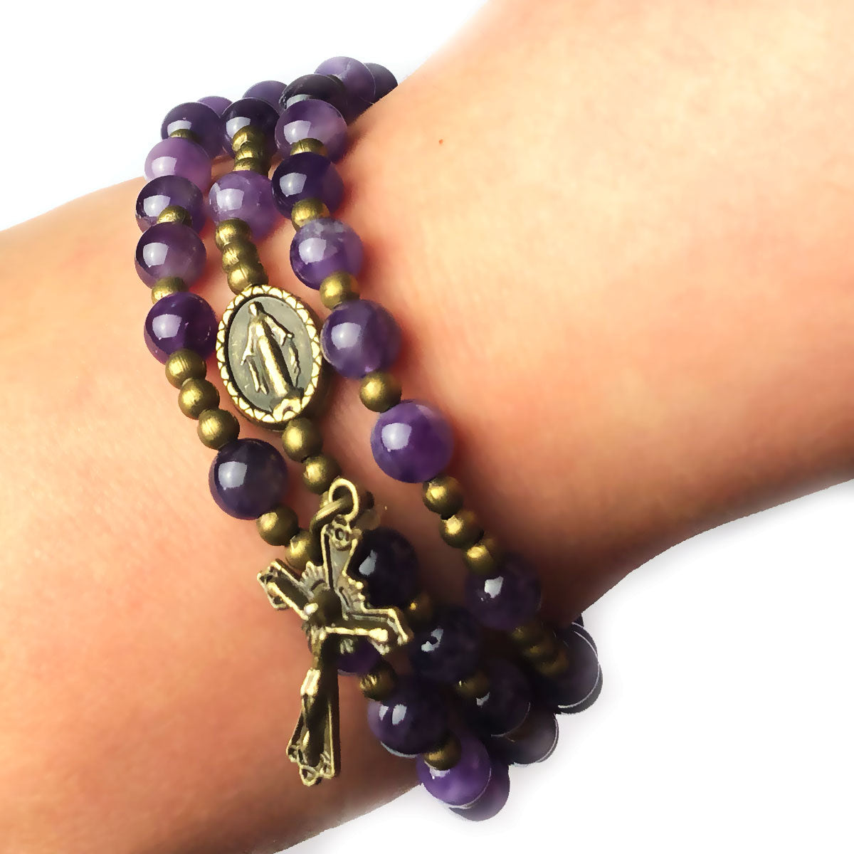 Amethyst Stone Full 5-Decade Catholic Rosary Bracelet by Catholic Heirlooms - Confirmation - Holy Communion Gift