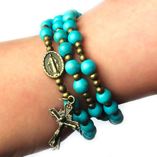 Turquoise Stone Full 5-Decade Catholic Rosary Bracelet by Catholic Heirlooms - Confirmation - Holy Communion Gift