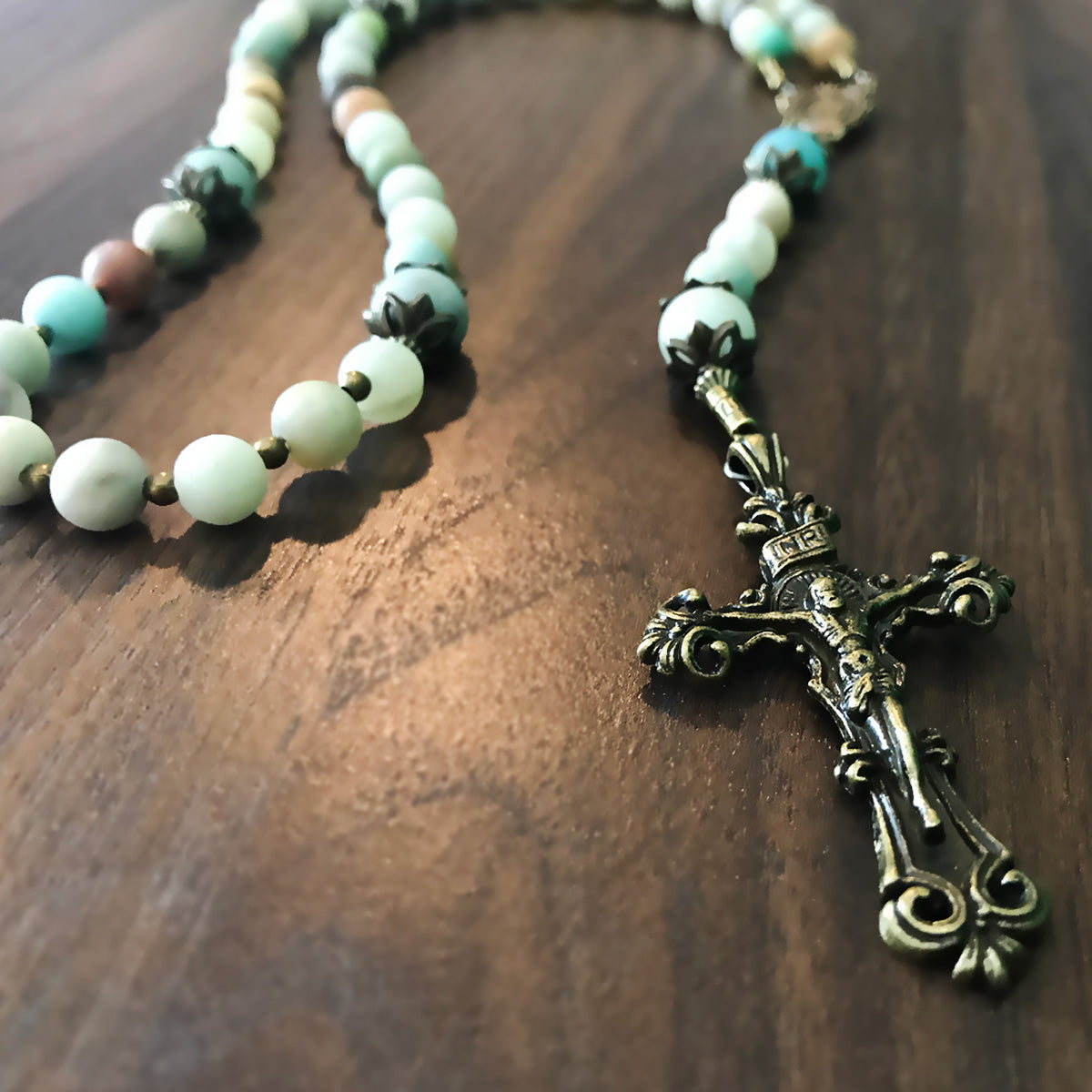 Amazonite Stone Rosary With Miraculous Medal by Catholic Heirlooms - Confirmation - Holy Communion Gift - Rosary Necklace