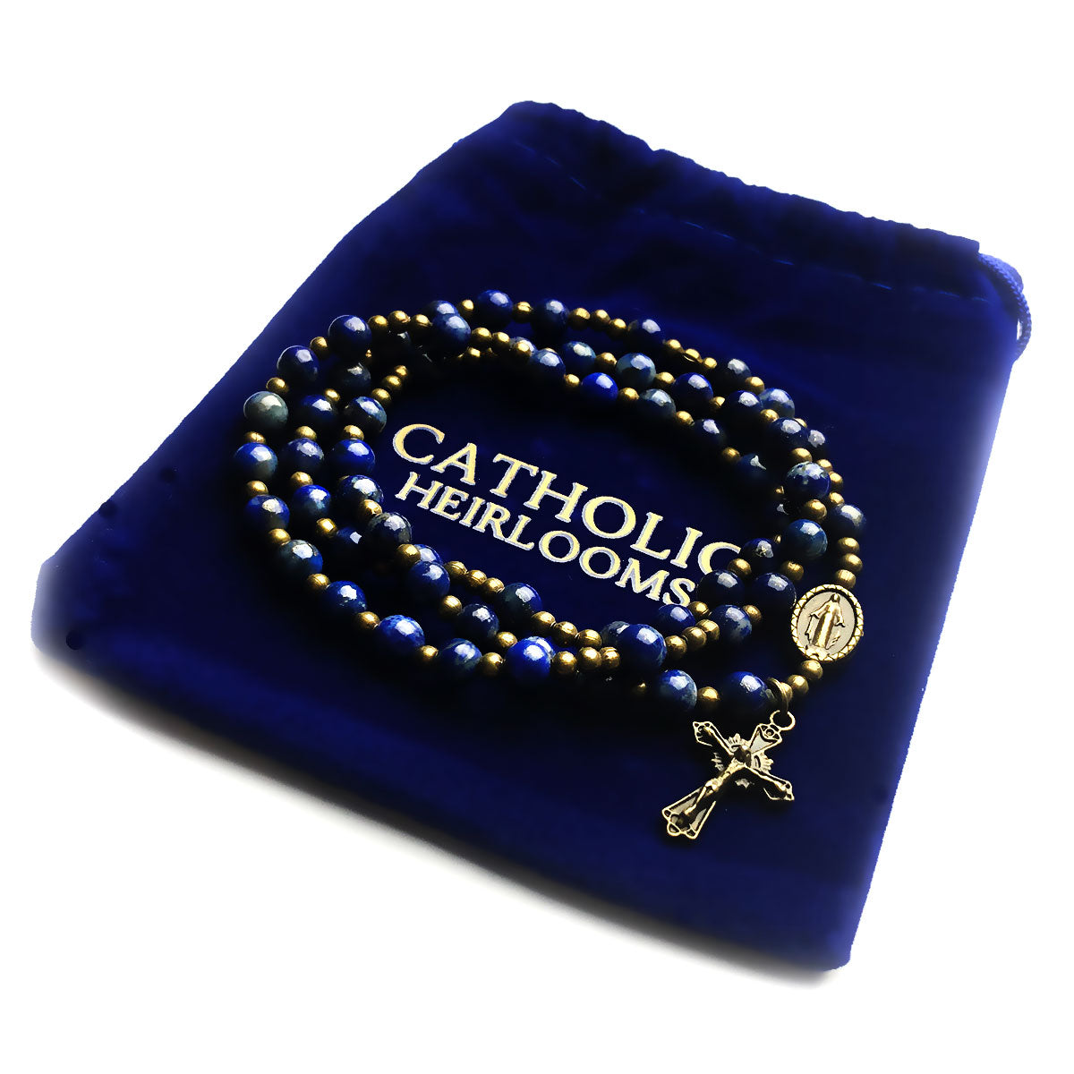 Blue Lapis Stone Full 5-Decade Catholic Rosary Bracelet by Catholic Heirlooms - Confirmation - Holy Communion Gift