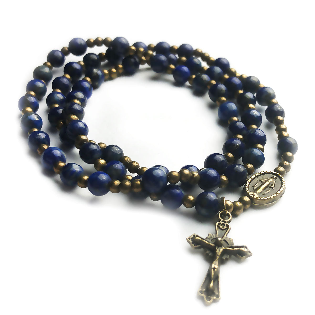 Blue Lapis Stone Full 5-Decade Catholic Rosary Bracelet by Catholic Heirlooms - Confirmation - Holy Communion Gift