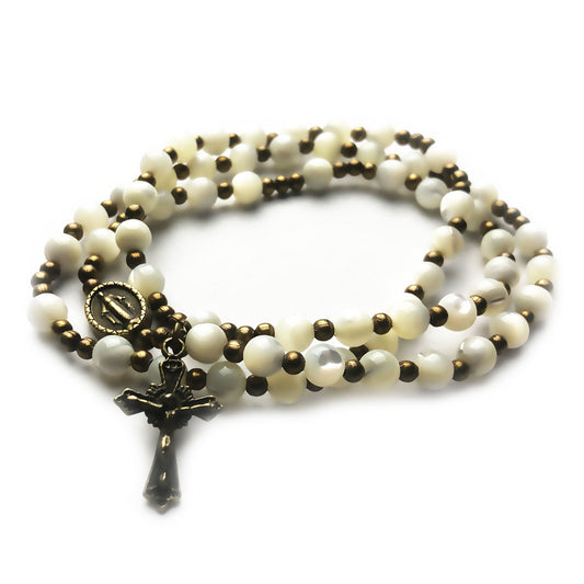 Mother of Pearl Stone Full 5-Decade Catholic Rosary Bracelet by Catholic Heirlooms - Confirmation - Holy Communion Gift