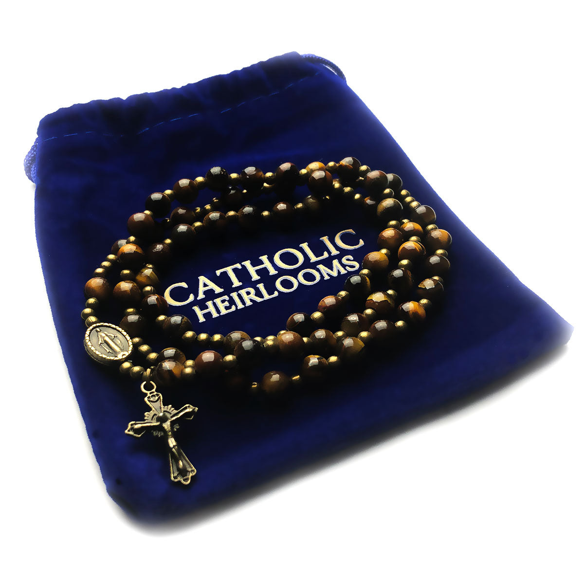 Tiger Eye Stone Full 5-Decade Catholic Rosary Bracelet by Catholic Heirlooms - Confirmation - Holy Communion Gift
