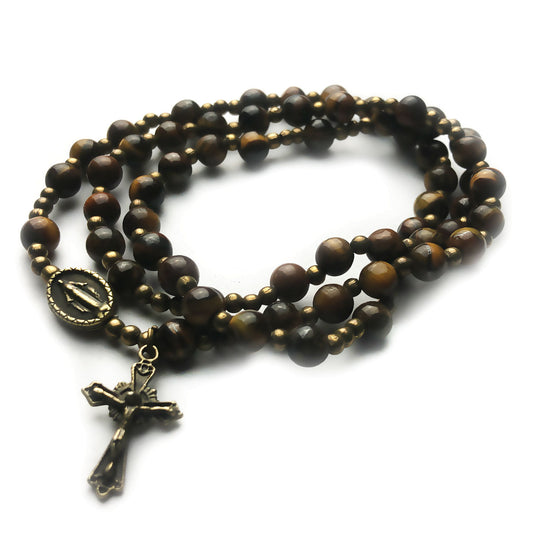 Tiger Eye Stone Full 5-Decade Catholic Rosary Bracelet by Catholic Heirlooms - Confirmation - Holy Communion Gift