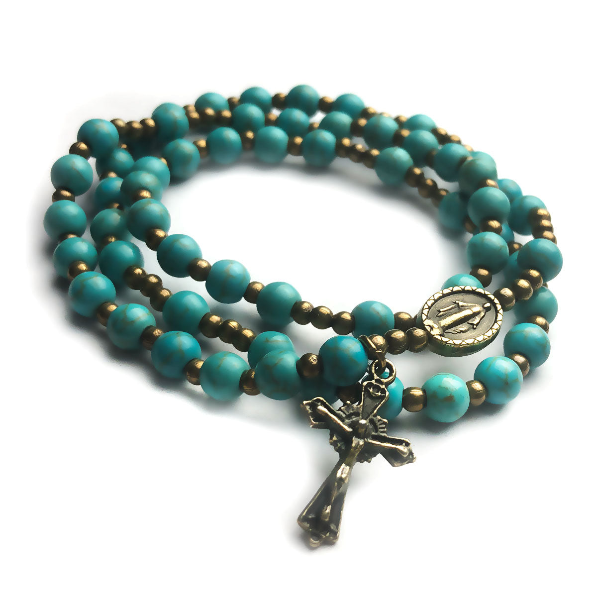 Turquoise Stone Full 5-Decade Catholic Rosary Bracelet by Catholic Heirlooms - Confirmation - Holy Communion Gift