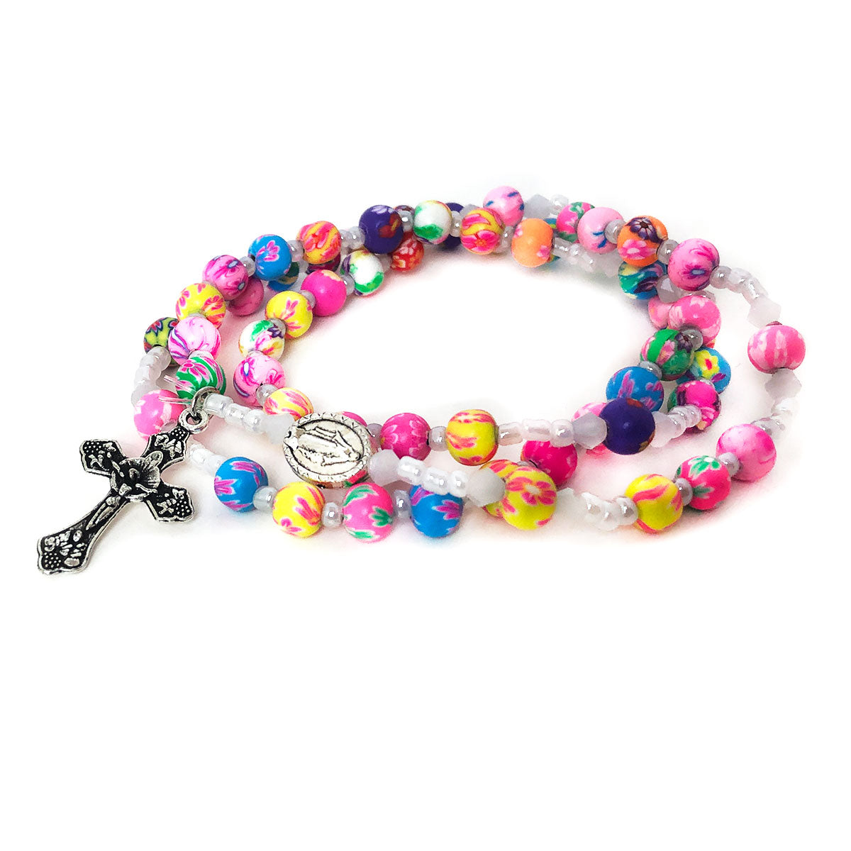 Sacred Heart Red Rose Colorful Rosary and Bracelet Set
