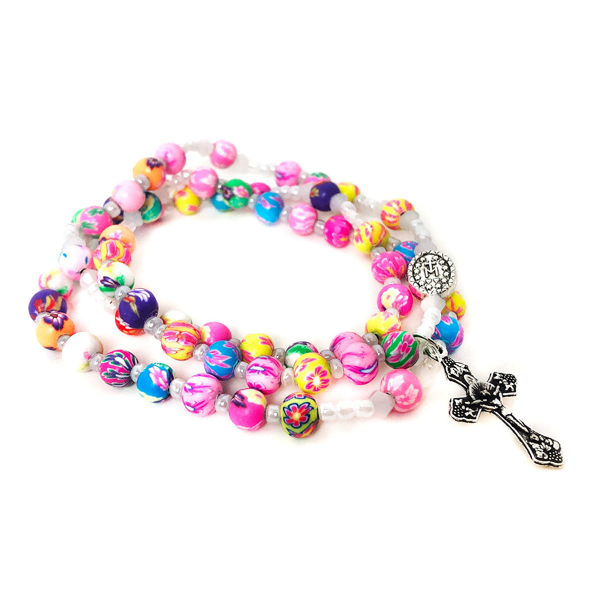 Sacred Heart Red Rose Colorful Rosary and Bracelet Set