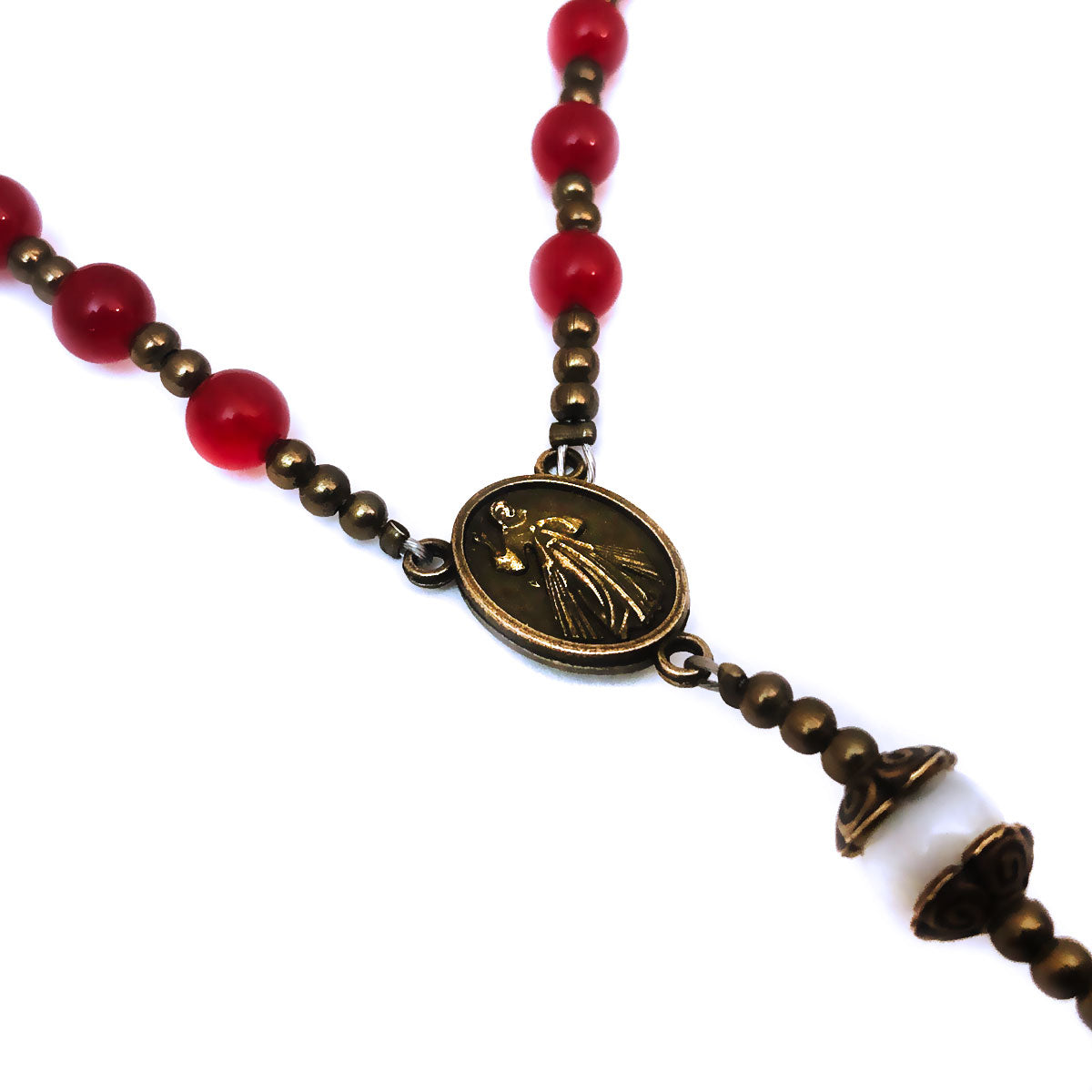 Divine Mercy Red Jade Stone Rosary and Bracelet Set by Catholic Heirlooms