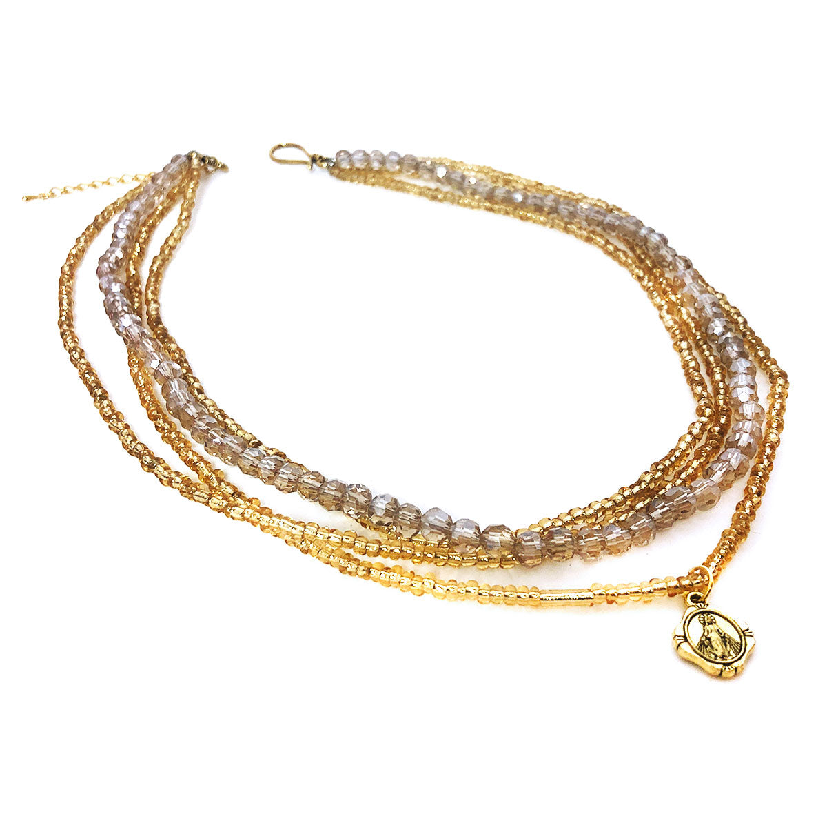 Miraculous Medal Crystal and Seed Bead 3 Layer Necklace & Catholic Bracelet Set by DALIA LORRAINE
