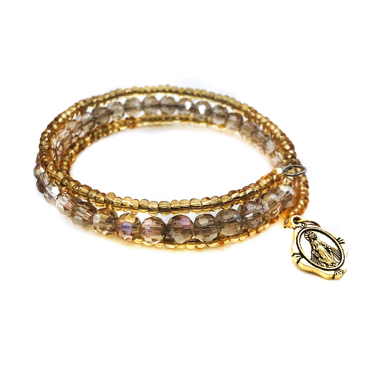 Miraculous Medal Crystal and Seed Bead 3 Layer Necklace & Catholic Bracelet Set by DALIA LORRAINE