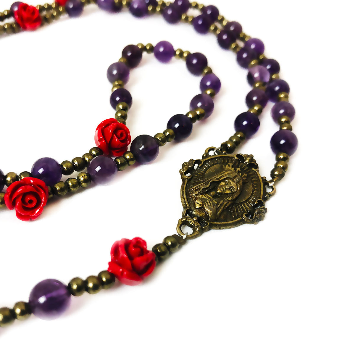 Immaculate Heart of Mary Purple Amethyst Stone Rosary and Bracelet Set by Catholic Heirlooms