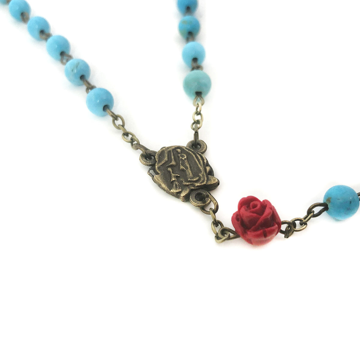 Our Lady of Lourdes Turquoise and Red Rose Rosary and Rosary Bracelet Set by Catholic Heirlooms