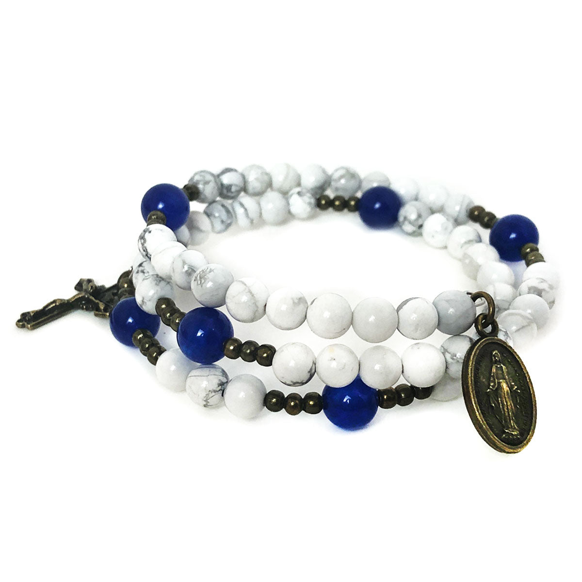 Mother Teresa White Howlite Stone Rosary and Rosary Bracelet Set by Catholic Heirlooms