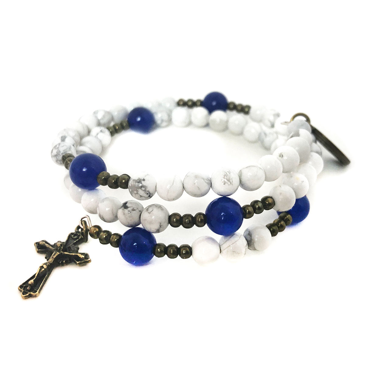 Mother Teresa White Howlite Stone Rosary and Rosary Bracelet Set by Catholic Heirlooms