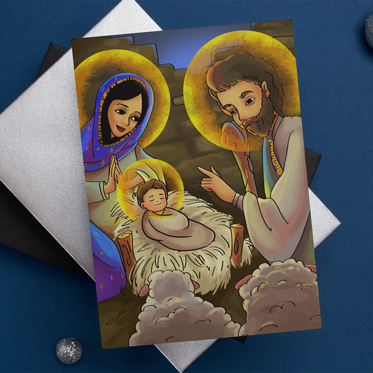 Nativity Folk Art Christmas Card (Select Single or Pack)