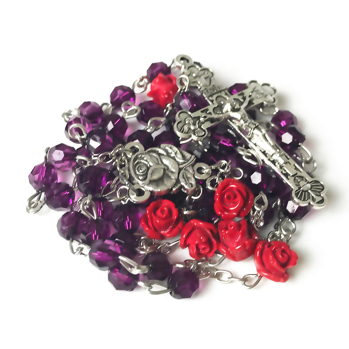 Lourdes Purple Red Rose Rosary