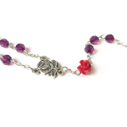 Lourdes Purple Red Rose Rosary
