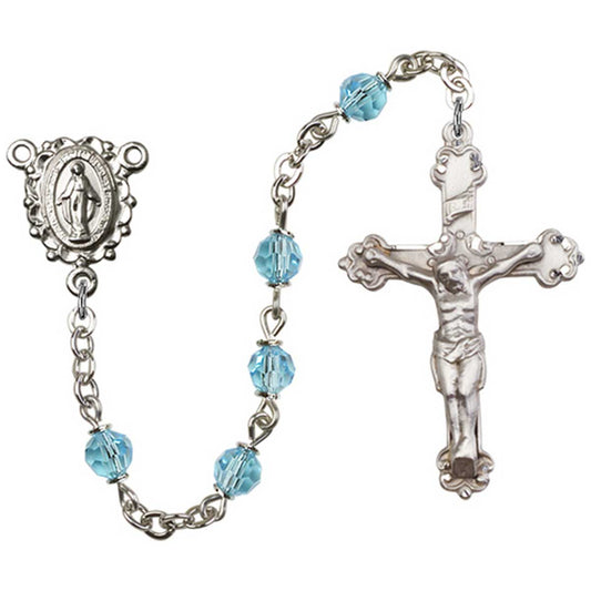 Victorian Miraculous Medal Aqua Bead Rosary