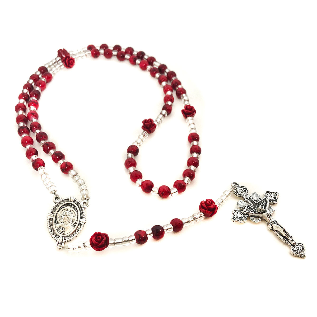 Sacred Heart of Jesus Red Rose Rosary and Rosary Bracelet Set by Catholic Heirlooms